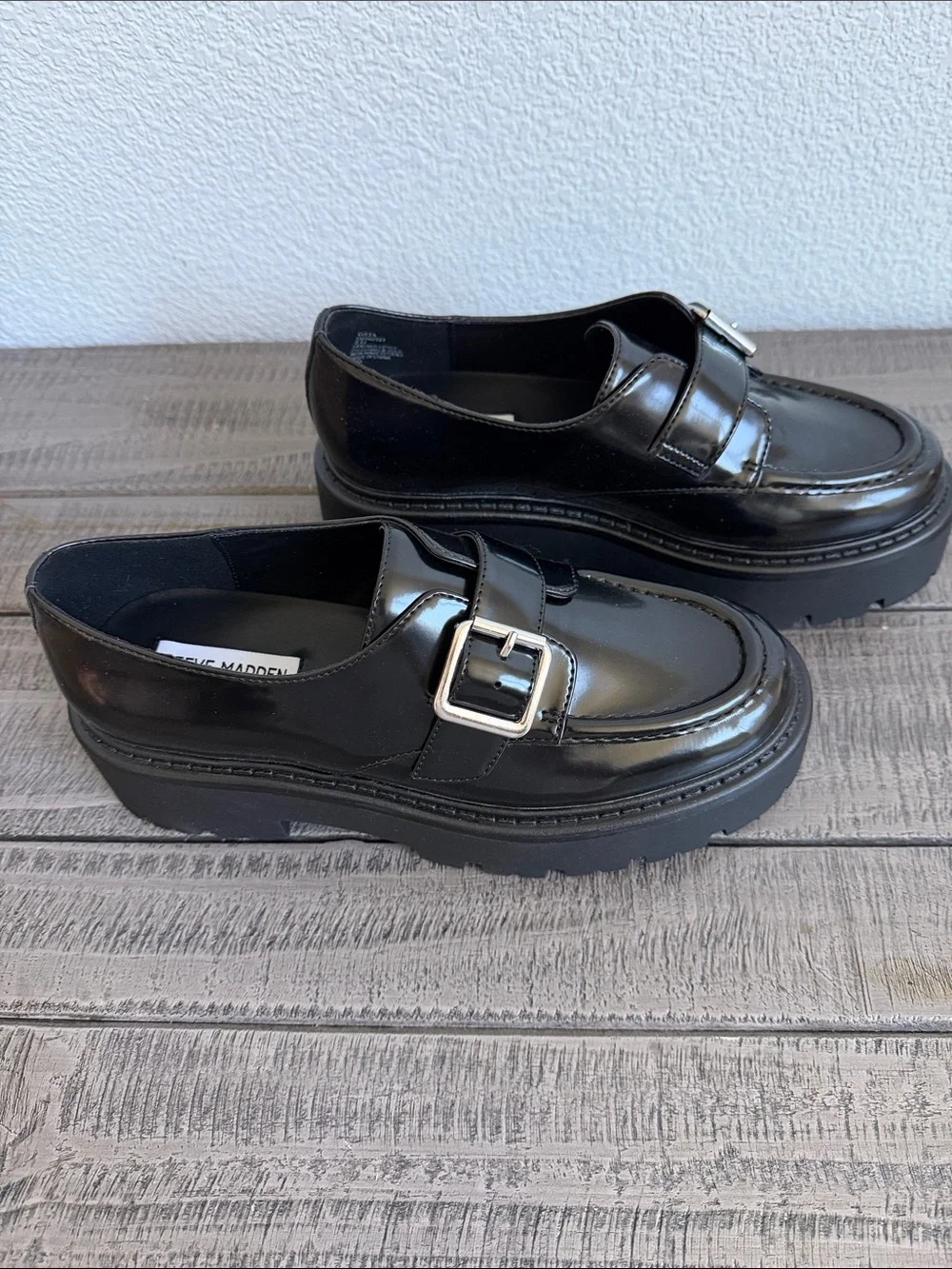 Steve Madden Osta Platform Monk-Strap Loafers in Black Box NIB